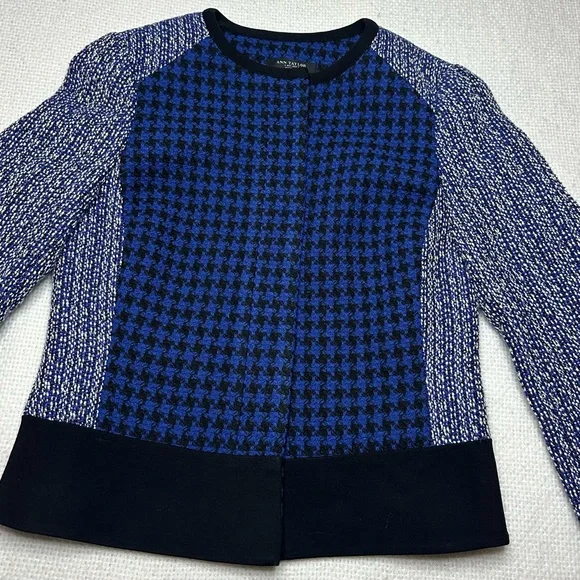 Ann Taylor Women's 2P Petite Blazer Blue Black Houndstooth Cotton Wool LS - Picture 5 of 13